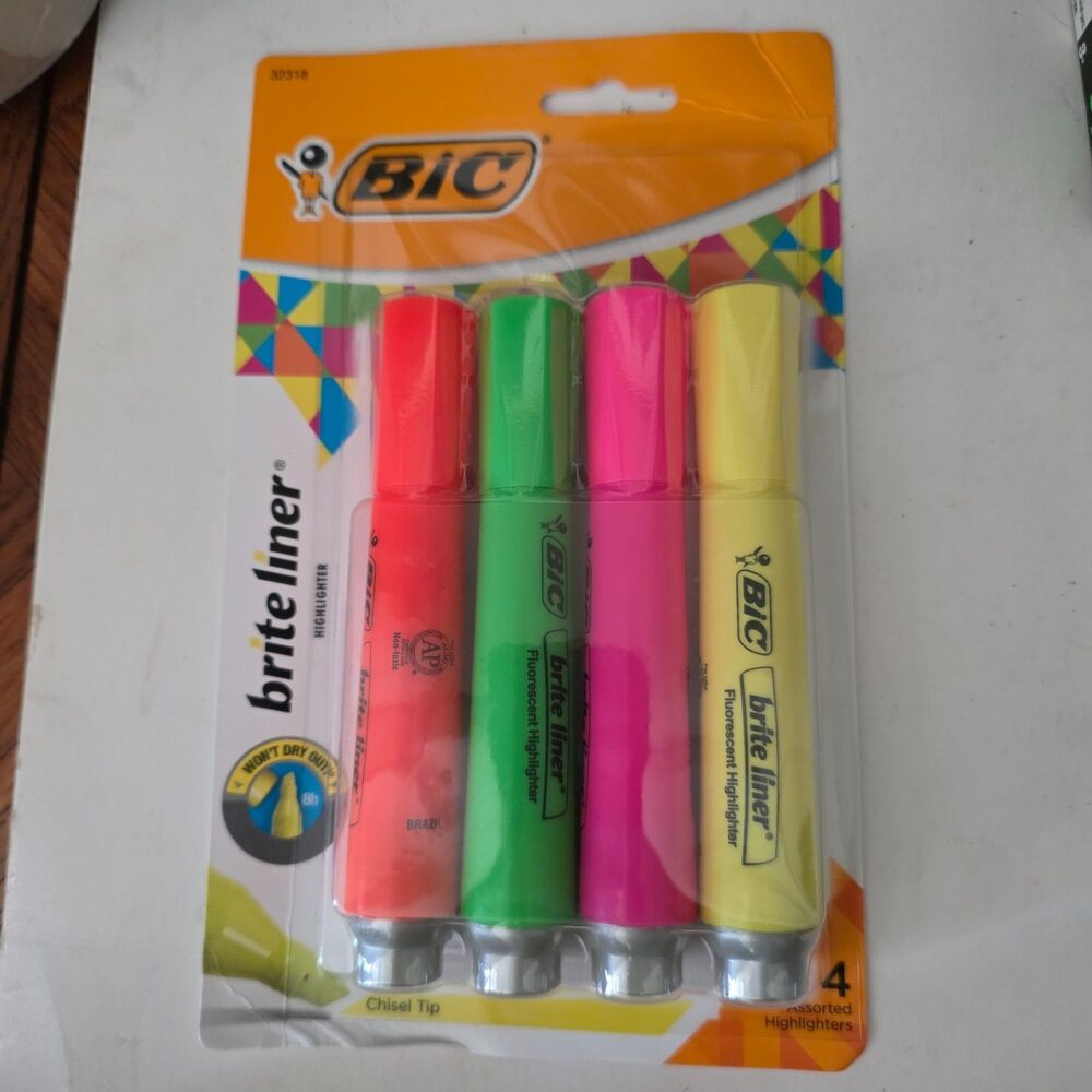 Bic Bright Liner 4 pack Highlighters NEW Teacher School Supplies